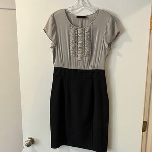 The Limited Two-Tone Gray and Black Sheath Dress with Ruffle Bodice